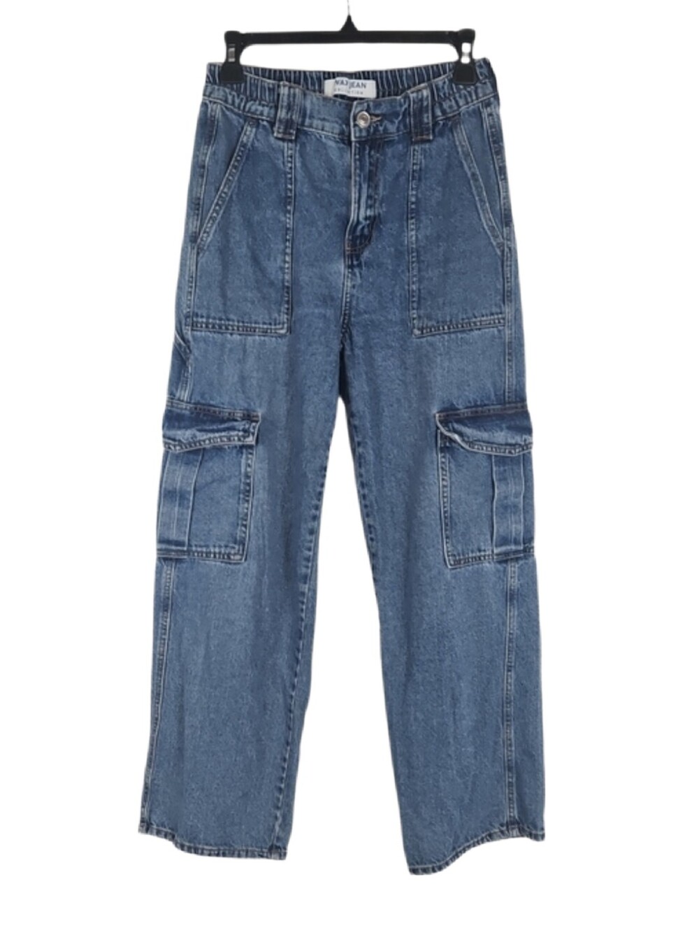 Wax Jean Women's Medium Blue Straight Cargo Jeans Y2K Slouchy High Rise Denim S